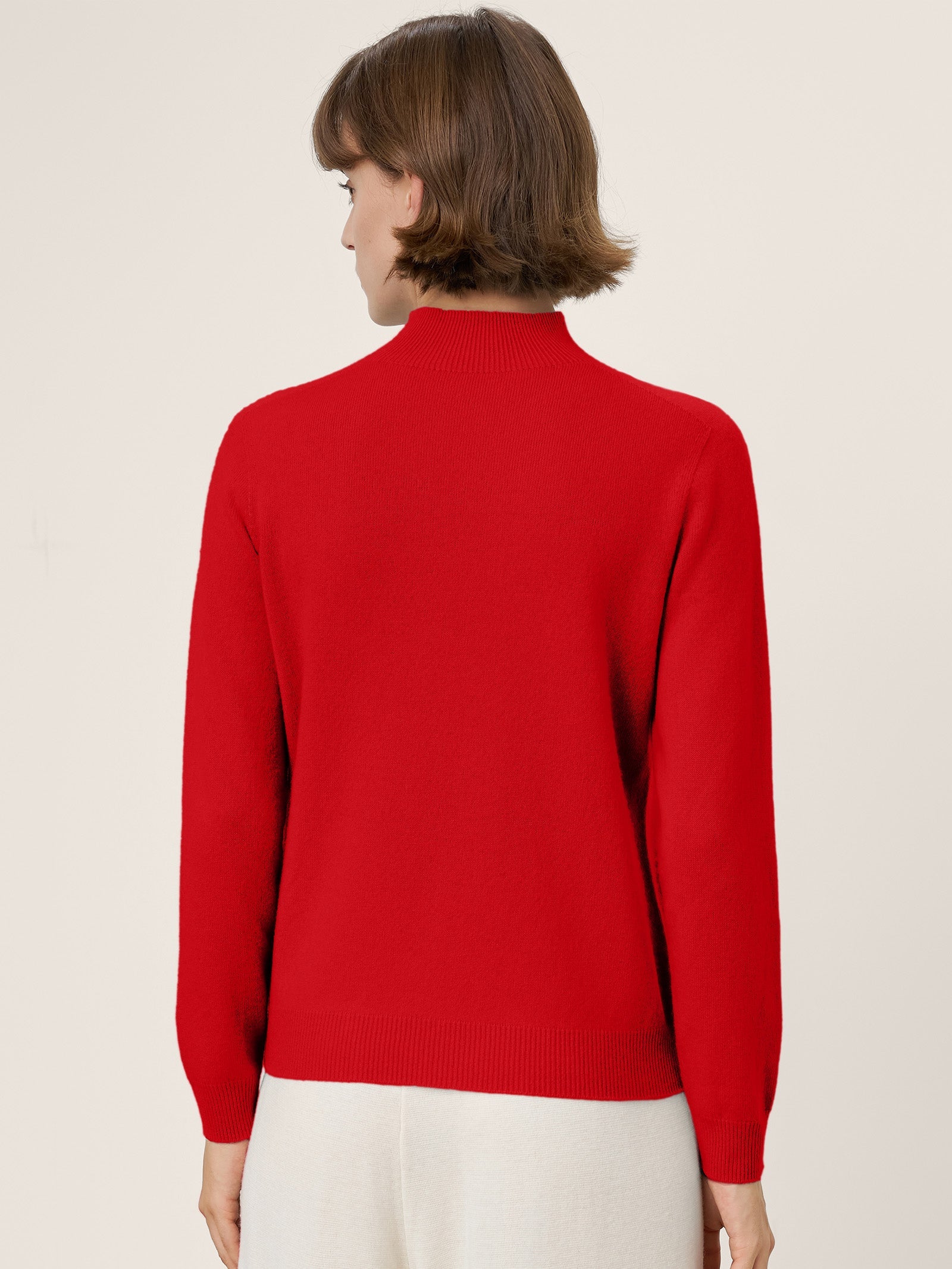Premium Cashmere Blend Hand-Finished Seamless Mock Neck Ribbed Sweater RHEA