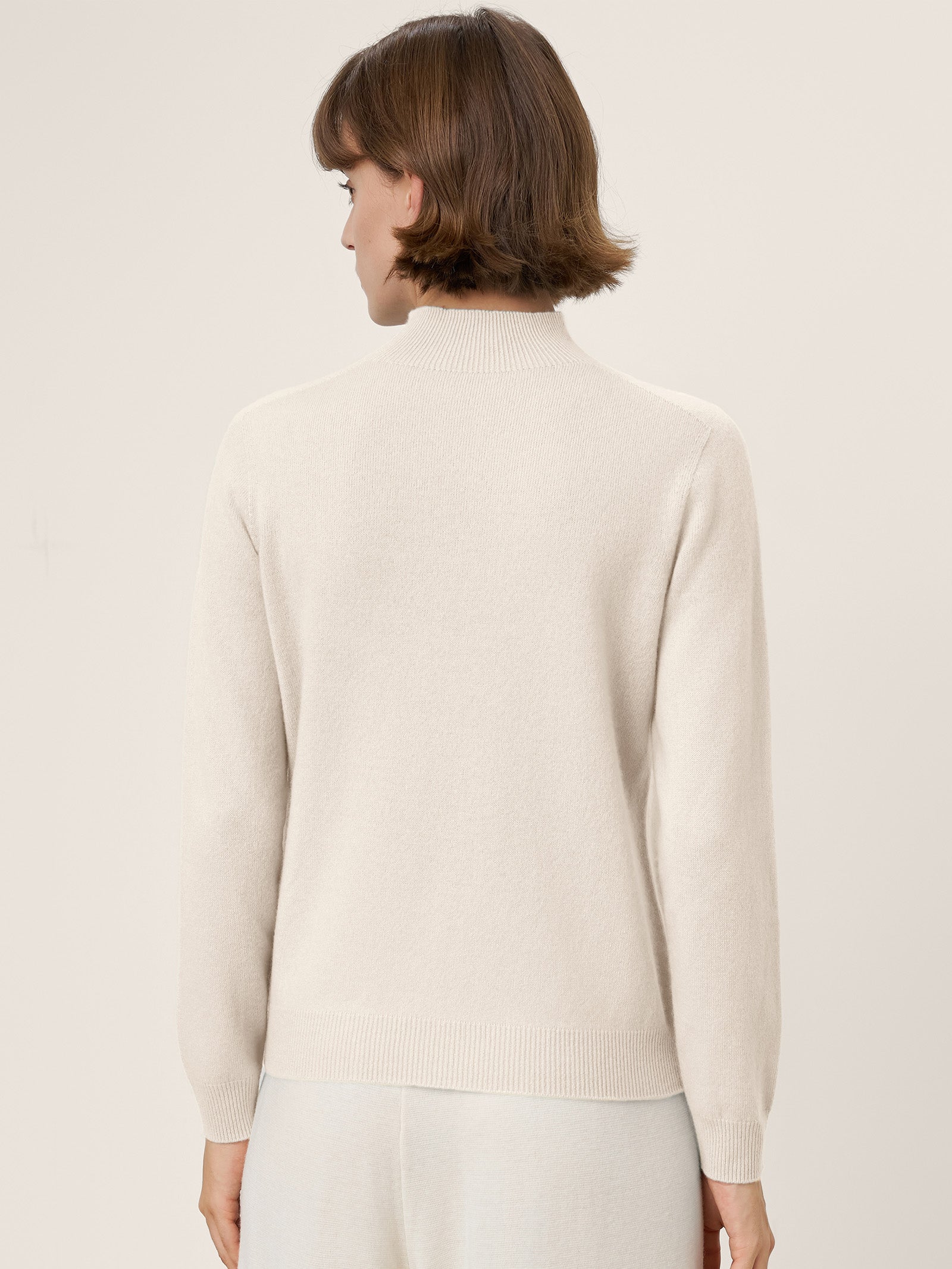 Premium Cashmere Blend Hand-Finished Seamless Mock Neck Ribbed Sweater RHEA