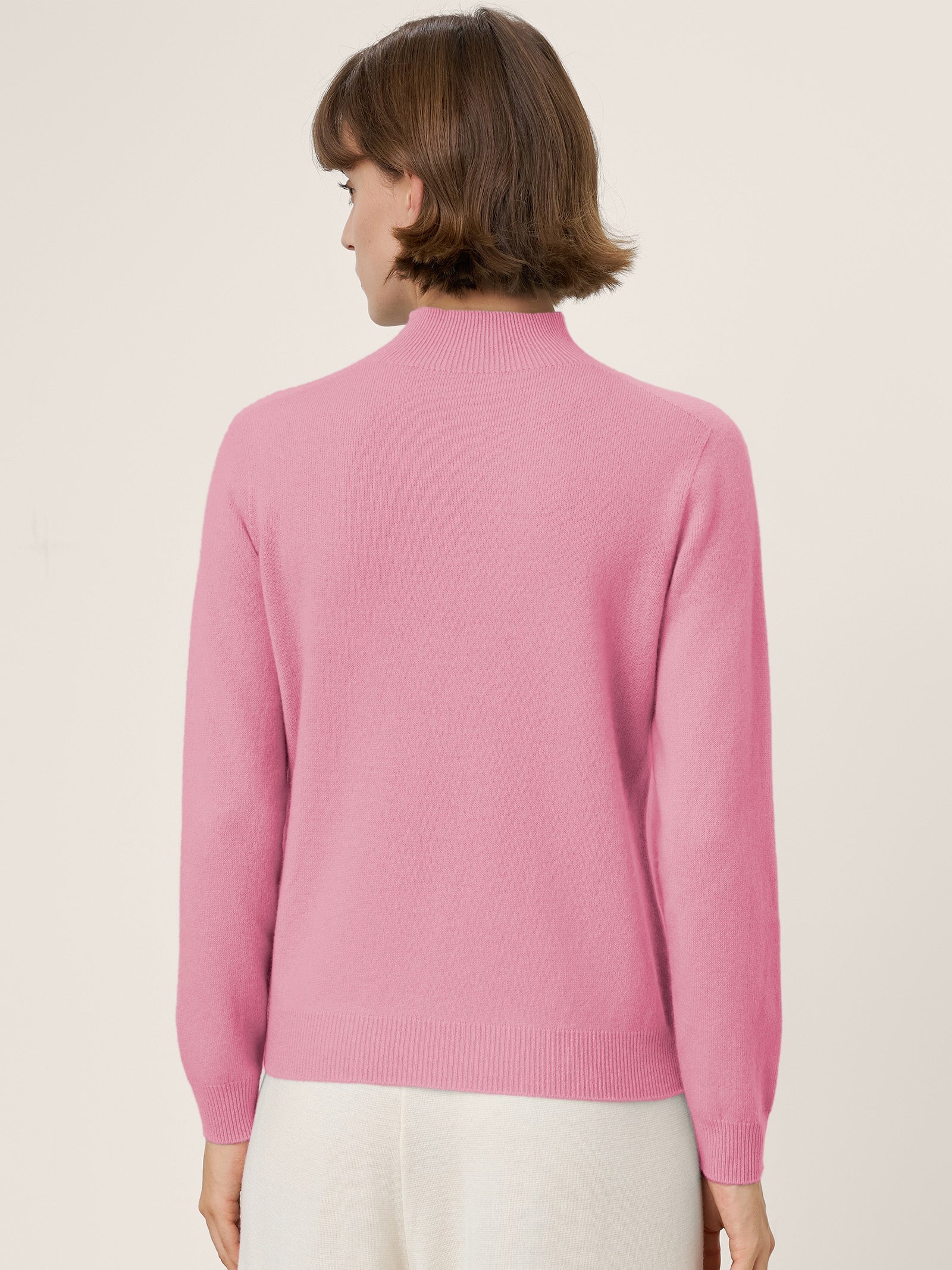 Premium Cashmere Blend Hand-Finished Seamless Mock Neck Ribbed Sweater RHEA